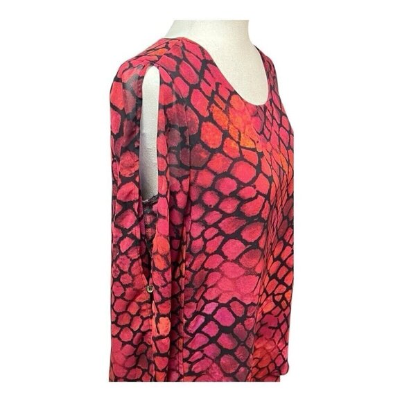 New Direction Womens Slit Sleeve Blouse~Size Small~Red Black Reptile Print L6 12 - Picture 4 of 11